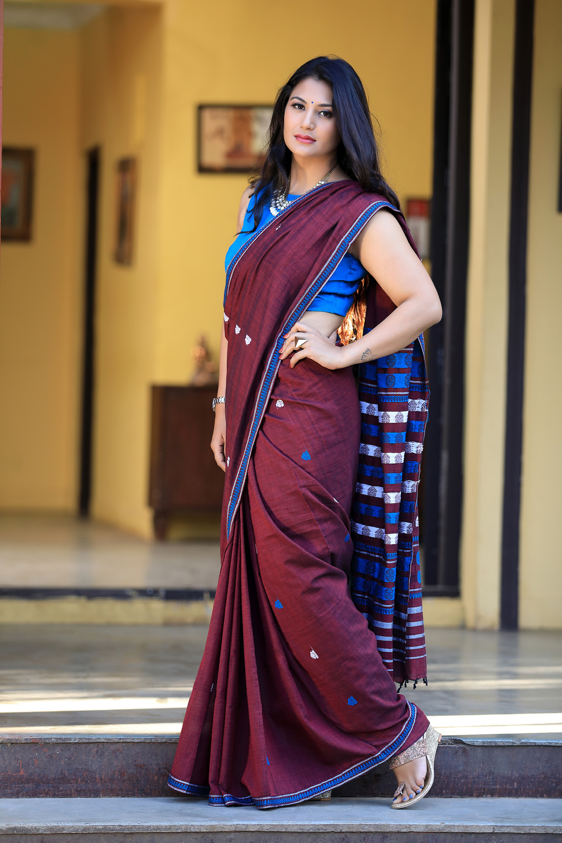 Wine Cotton Royal Touch Saree