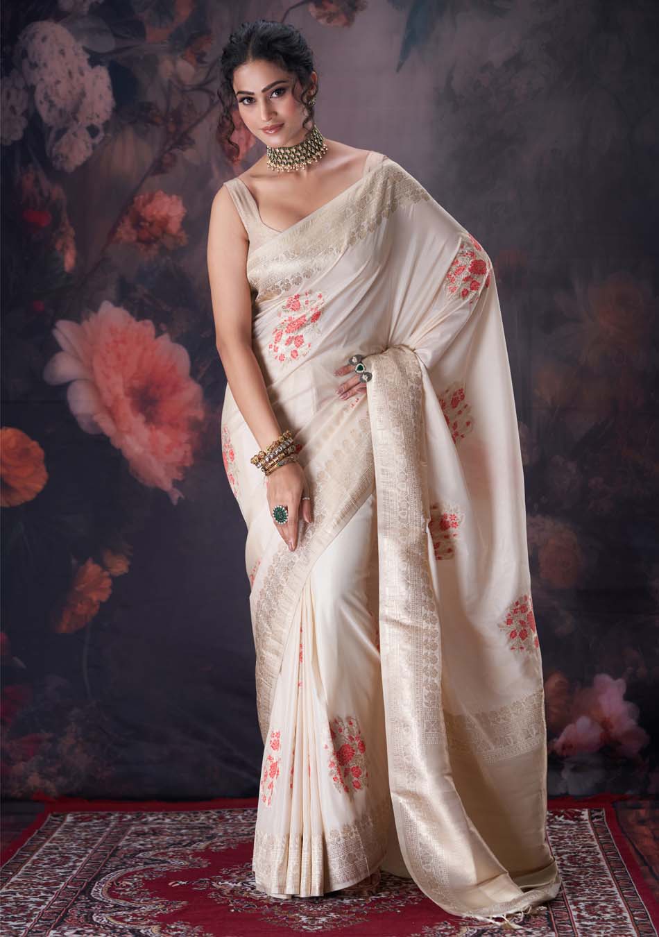 Cherry Offwhite Saree