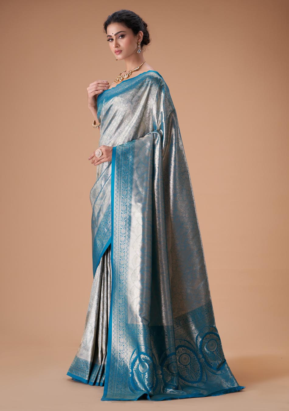 Peacock Blue Silk Saree