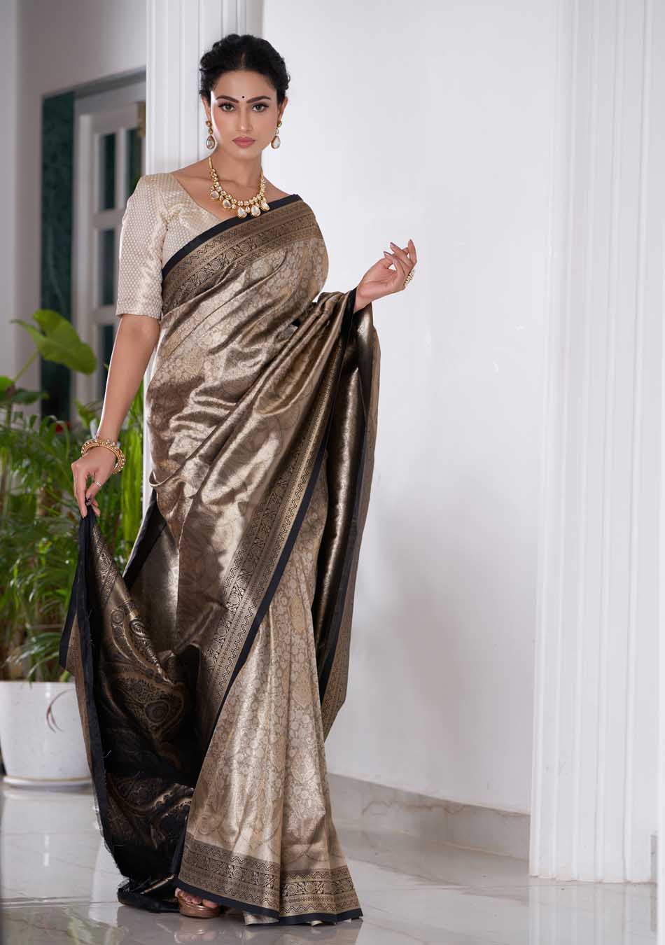 Antique Gold Silk Saree