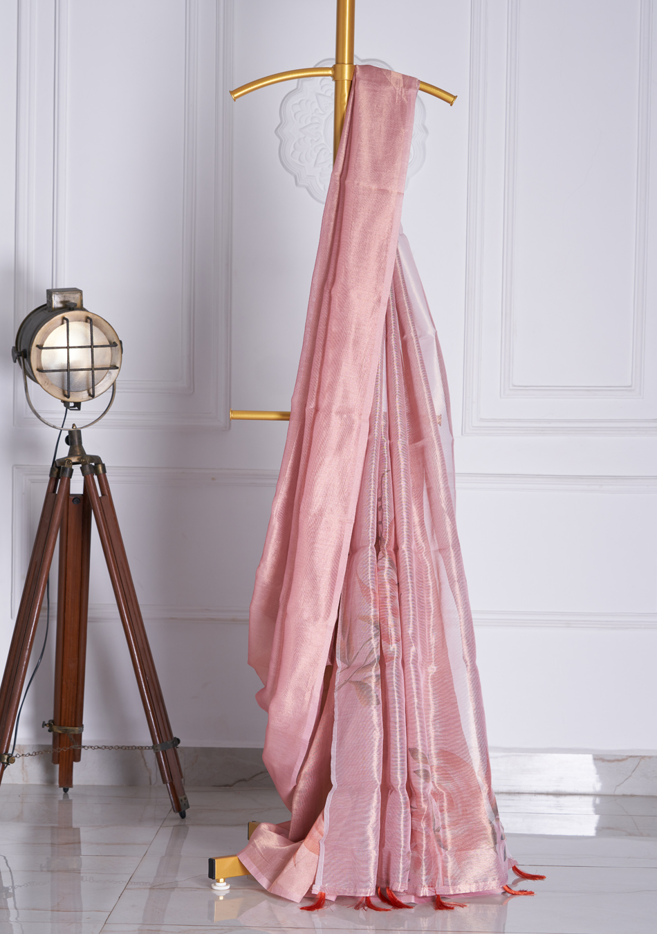 Pinkish Organza Crushed Saree